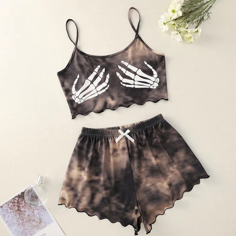Women PJS Set Cami Sleepwear Rayon Lingerie VNeck with Shorts Loungewear
